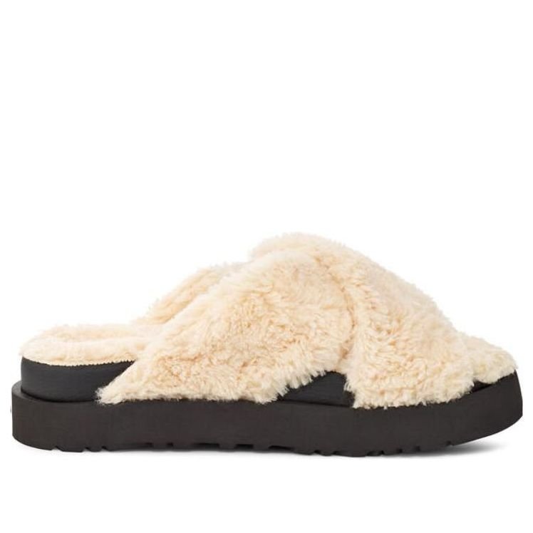 (WMNS) UGG Fuzz Sugar Cross Slide 'Natural Black' 1135131-NBLC - Image 2