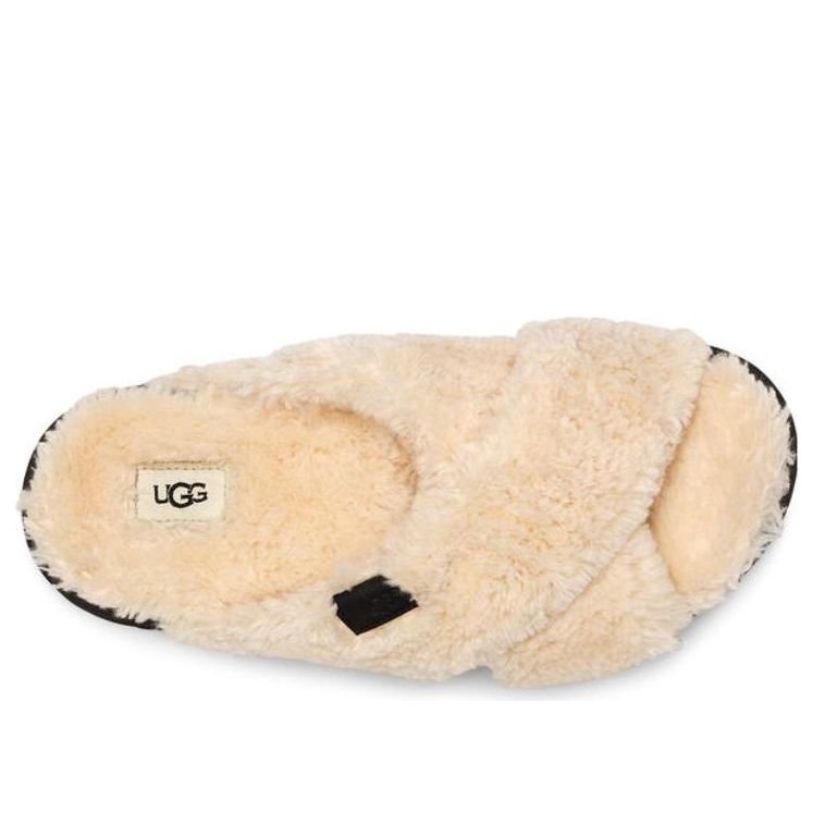 (WMNS) UGG Fuzz Sugar Cross Slide 'Natural Black' 1135131-NBLC - Image 5