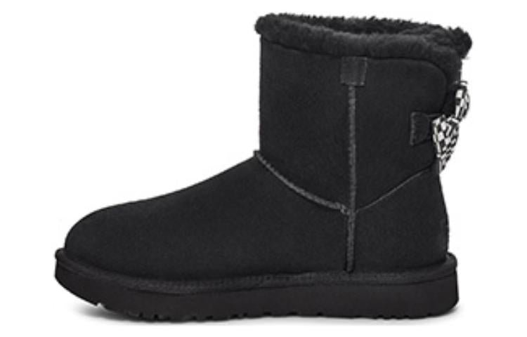 (WMNS) UGG Checkered Bow Short Snow Boots 'Black' 1138132-BLK - Image 2