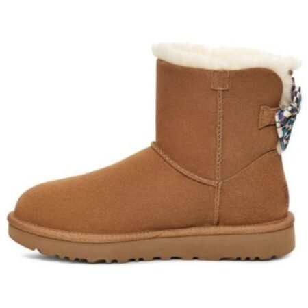 (WMNS) UGG Checkered Bow Short Snow Boots 'Brown' 1138132-CHE