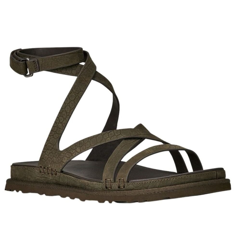 (WMNS) UGG GoldenGaze Embossed Ankle Wrap Sandals 'Dense Smoke' 1178570-DNSS - Image 2