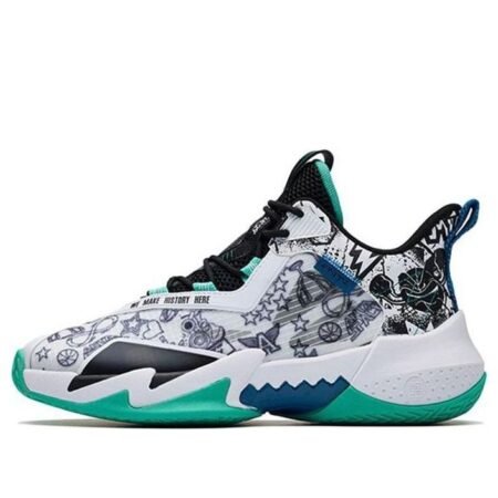 (GS) ANTA Mid Top Basketball Shoes 'White Black Green' 312231117-2