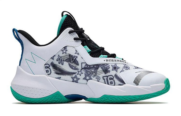 (GS) ANTA Mid Top Basketball Shoes 'White Black Green' 312231117-2 - Image 2