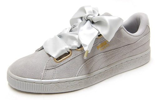PUMA Suede Heart Satin Low Tops Skateboarding Shoes Unisex Gray 362714-02 - Image 2