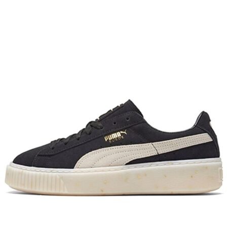 (WMNS) PUMA Suede Platform Black/White/Gold Board Shoes 365621-03