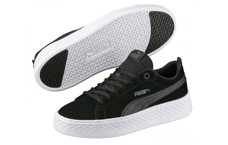 PUMA Smash Platform Suede Casual Board Shoes Black/White 366488-01 - Image 6