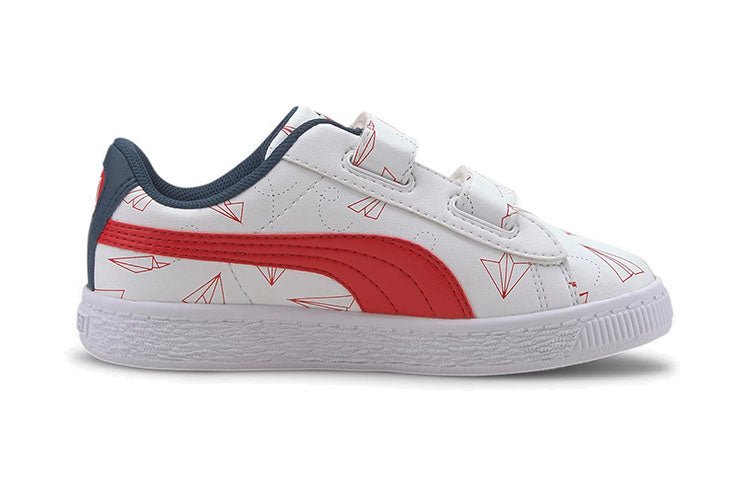 (PS) PUMA Basket Paper Plane Casual Board Shoes White/Blue/Red 371187-01 - Image 2