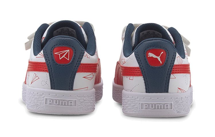 (PS) PUMA Basket Paper Plane Casual Board Shoes White/Blue/Red 371187-01 - Image 4
