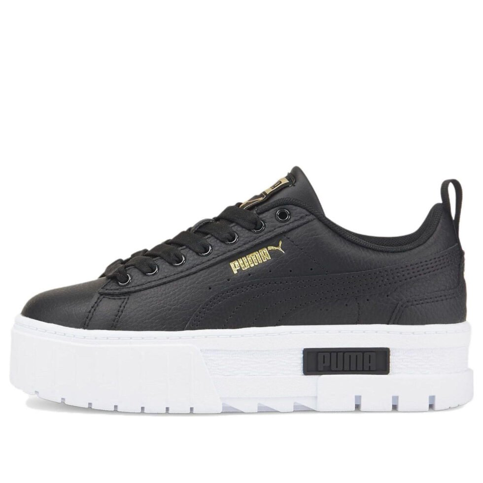 (GS) PUMA Mayze Leather 'Black Team Gold' 384527-02