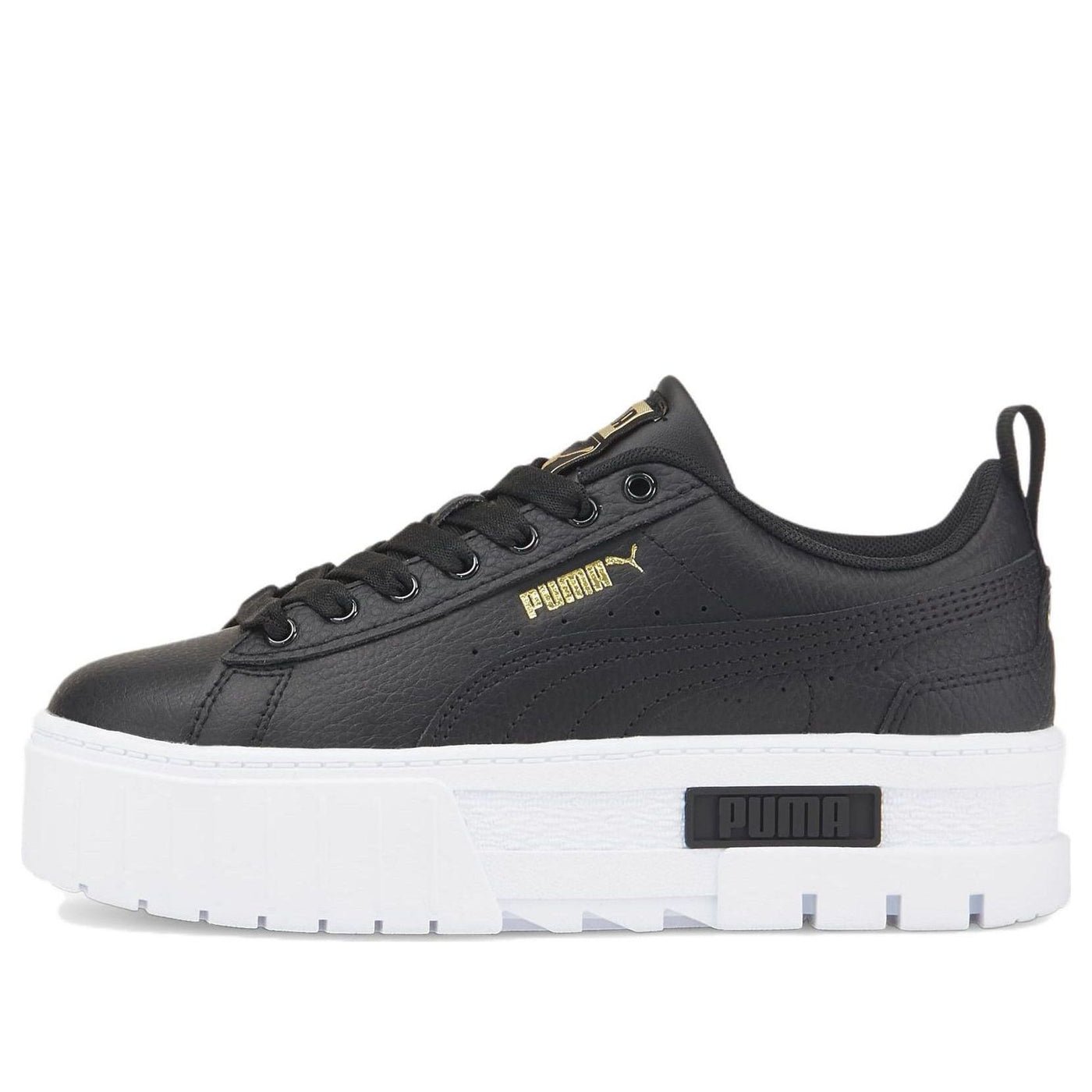 (GS) PUMA Mayze Leather 'Black Team Gold' 384527-02