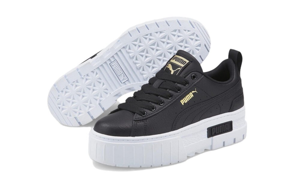 (GS) PUMA Mayze Leather 'Black Team Gold' 384527-02 - Image 5
