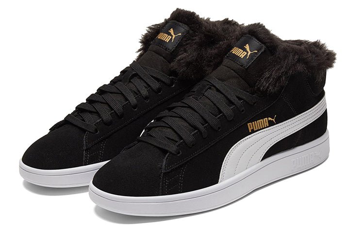 (WMNS) PUMA Smash V2 Plus Fleece Mid-Top Sneakers Black 385005-01 - Image 3