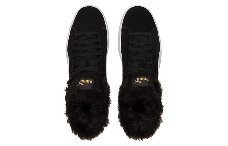 (WMNS) PUMA Smash V2 Plus Fleece Mid-Top Sneakers Black 385005-01 - Image 4