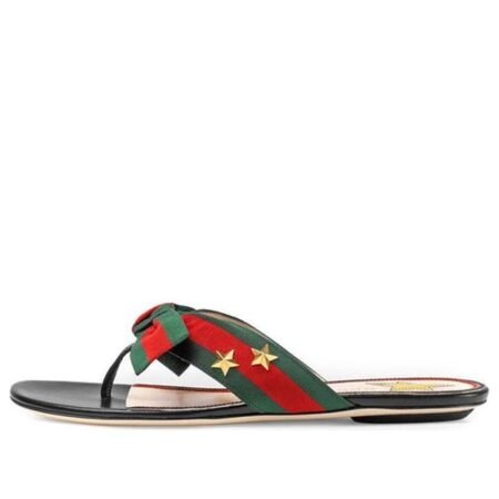 (WMNS) Gucci Leather Web Bow Accent G-Thong Sandals 'Black' 433565-H5QA0-8490