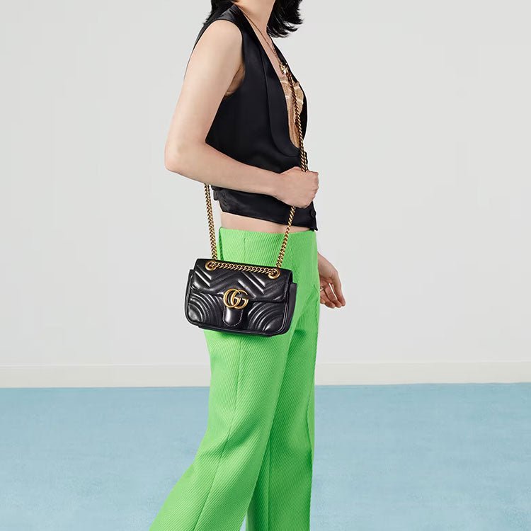 (WMNS) Gucci GG Marmont Leather Single-Shoulder Chain Bag Mini Black 446744-DTDIT-1000 - Image 10
