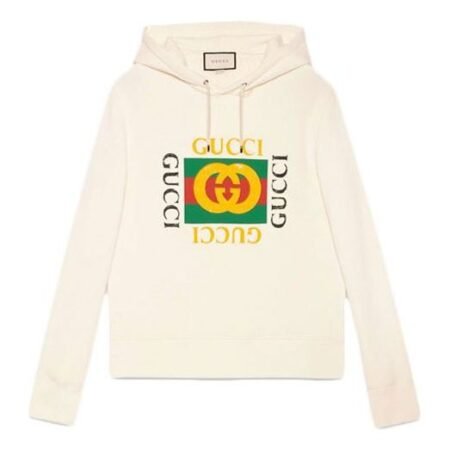 Gucci Vintage Double Ring Logo Printed Hooded Drawstring Sweatshirt Men's White 454585-X5J57-9541