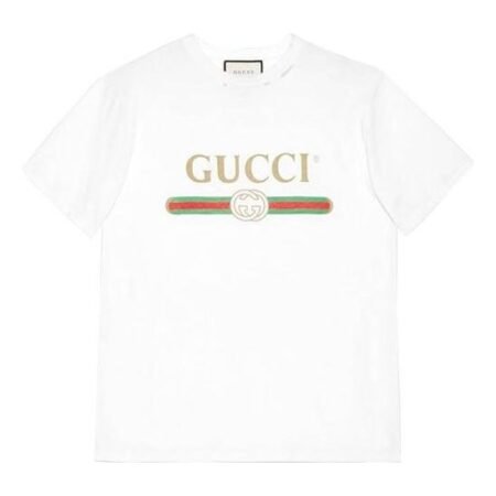 (WMNS) Gucci Large logo Belt Printing Short Sleeve White 457095-X5L89-9234