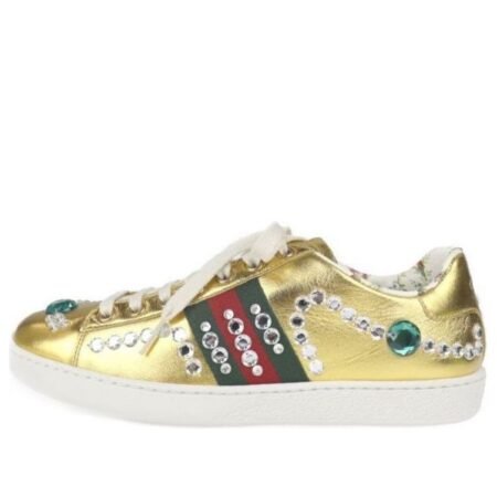 (WMNS) Gucci Ace Metallic Nappa Crystal Web 'Gold' 471939-B8BK0-8090