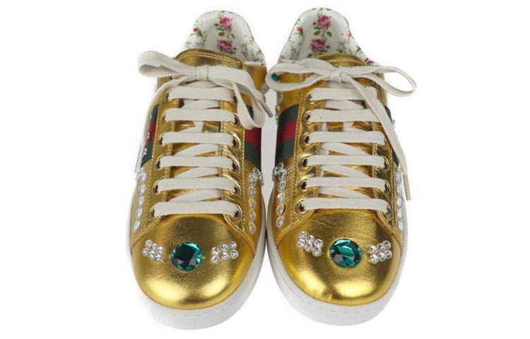 (WMNS) Gucci Ace Metallic Nappa Crystal Web 'Gold' 471939-B8BK0-8090 - Image 3