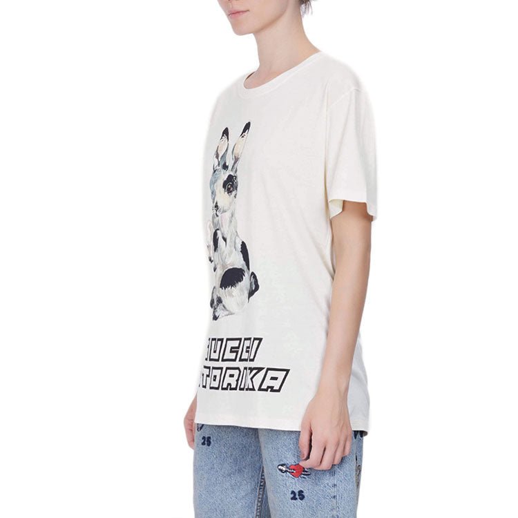 (WMNS) Gucci Bunny Pattern Crewneck Short Sleeve For White 492347-X3M80-7550 - Image 4