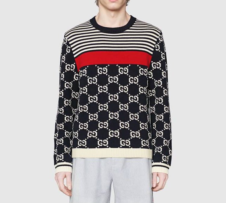 Gucci Men's GG Logo Striped Knit Sweater DarkBlue 496458-X9I07-4696 - Image 2