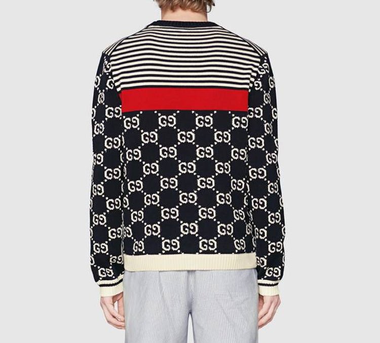 Gucci Men's GG Logo Striped Knit Sweater DarkBlue 496458-X9I07-4696 - Image 3
