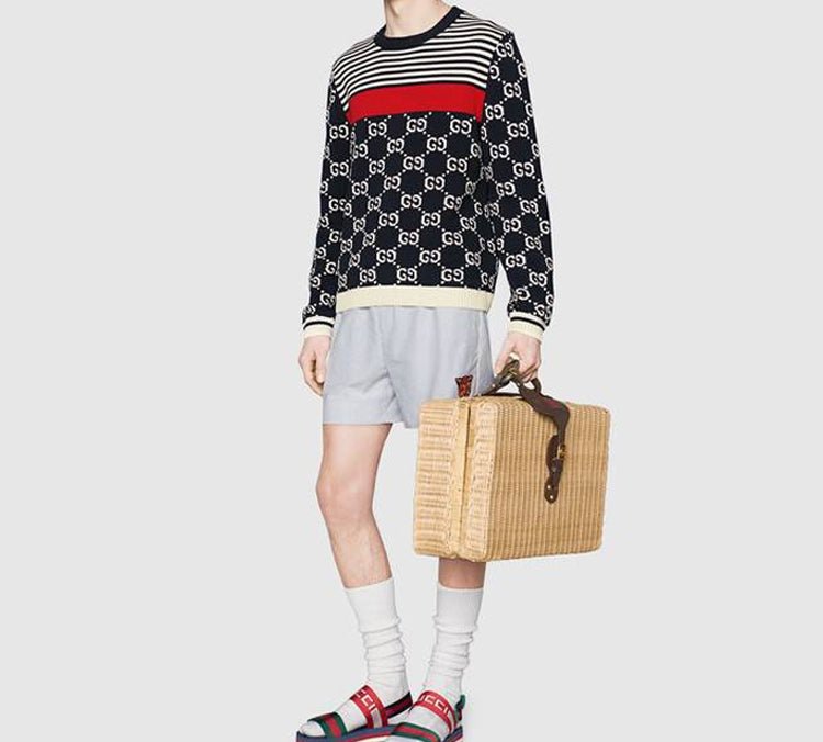 Gucci Men's GG Logo Striped Knit Sweater DarkBlue 496458-X9I07-4696 - Image 4