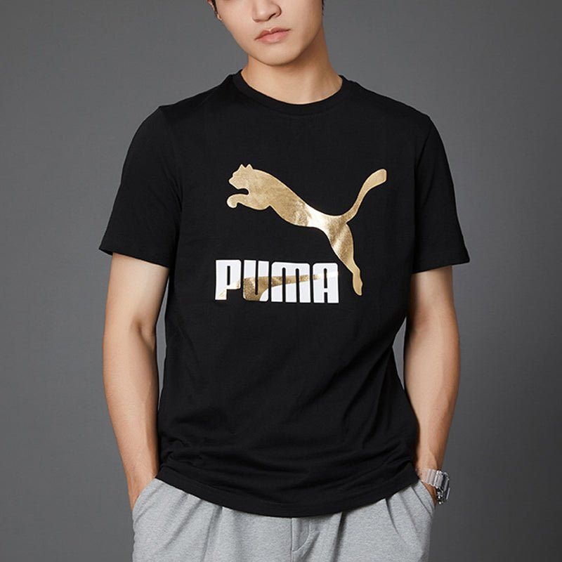 PUMA Classics Logo T-Shirt 'Black Gold' 532280-01 - Image 3