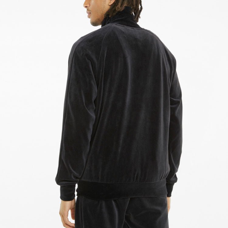PUMA Iconic T7 Embroidered Logo Retro Sports Suede Stand Collar Jacket Black 532936-01 - Image 3