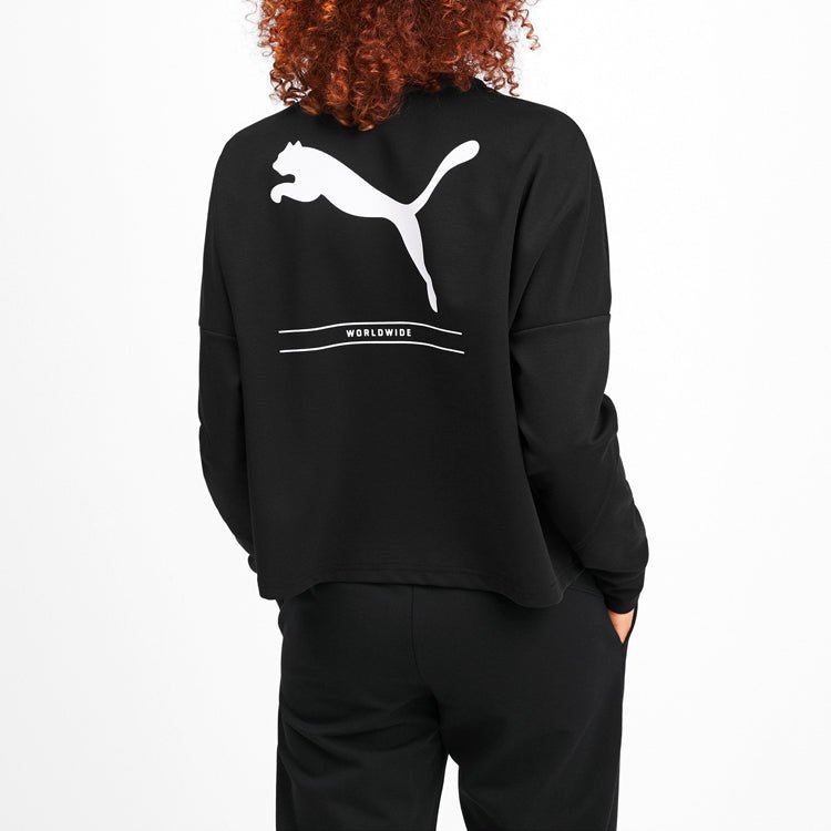 (WMNS) PUMA Logo Cropped Crew Sweater 'Black' 581069-01 - Image 4
