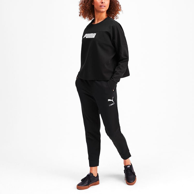 (WMNS) PUMA Logo Cropped Crew Sweater 'Black' 581069-01 - Image 5