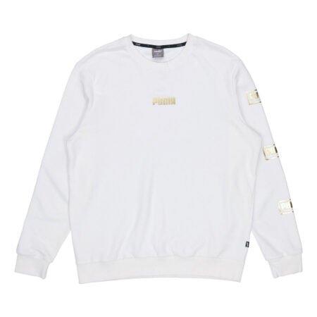 PUMA Holiday logo Bronzing Printing Casual Sports Round Neck Pullover White 586348-02