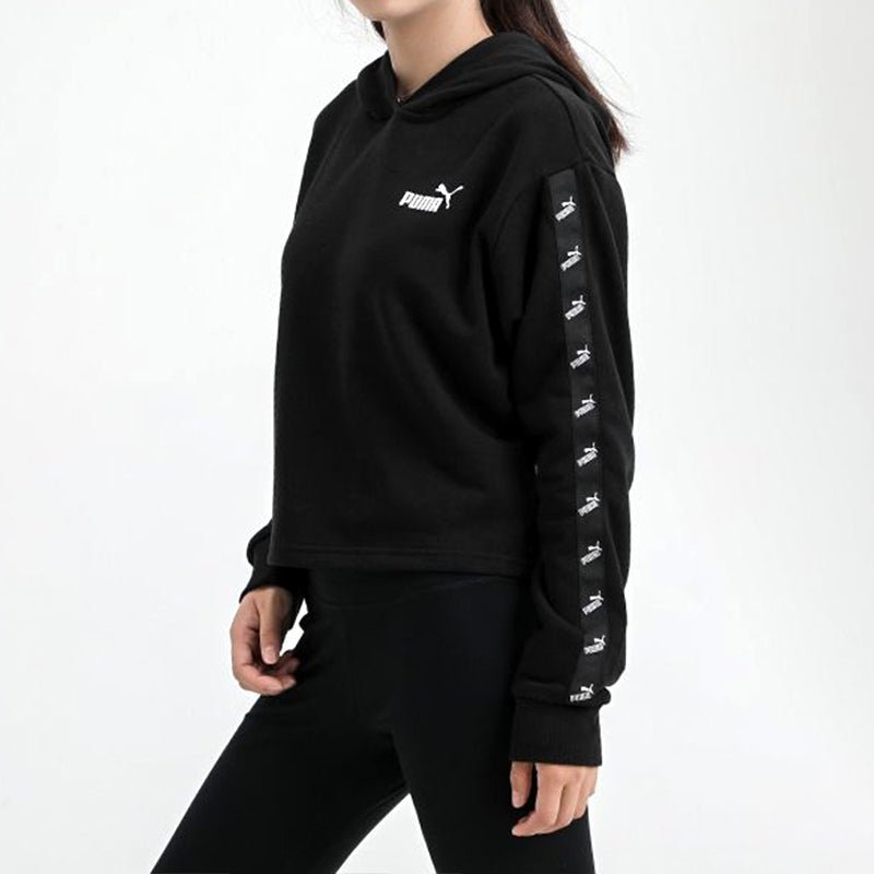 (WMNS) PUMA Amplified Cropped Tr Hoodie 'Black White' 586592-01 - Image 4