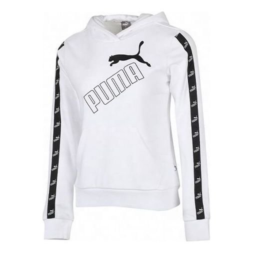 (WMNS) PUMA Amplified Fleece Hoodie 'White Black' 586595-02