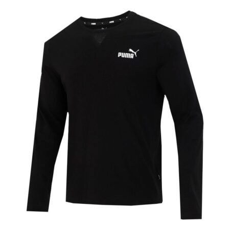 PUMA Logo Print Training Sports Breathable Round Neck Long sleeve T Shirt Men s Black 589027-01