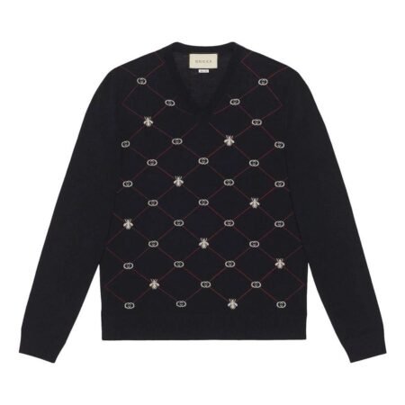 Gucci Jacquard-Motif V-neck Jumper 'Blue' 597739-XKA4I-4206