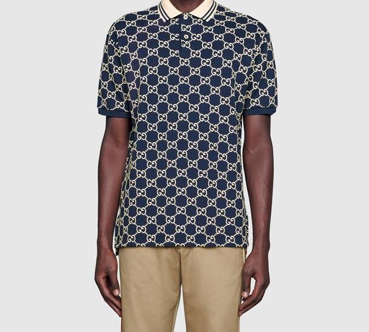 Gucci Full Print Design Short Sleeve Polo Shirt Blue 598956-XJB0U-4115 - Image 3