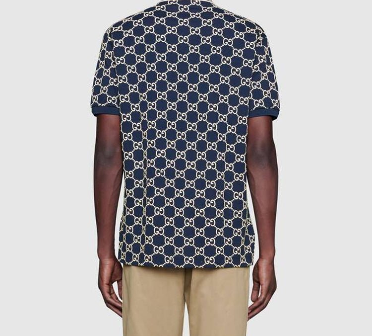 Gucci Full Print Design Short Sleeve Polo Shirt Blue 598956-XJB0U-4115 - Image 4