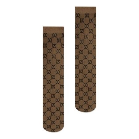 (WMNS) Gucci GG Pattern Socks 'Beige Dark Brown' 601938-3GE75-9764