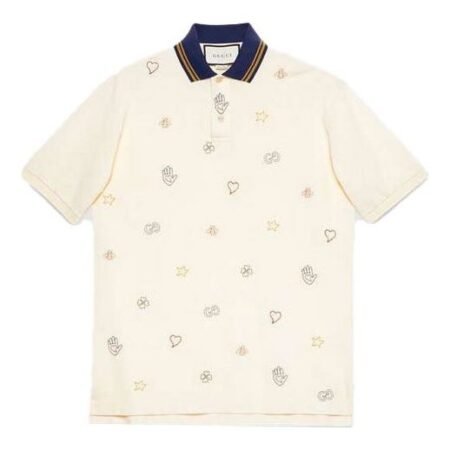 Gucci Logo Embroidered Cotton Short-Sleeved Polo Shirt For Men White 625320-XJCNY-9247