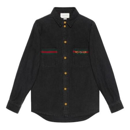 Gucci Washed Organic Denim Shirt With Web 'Black' 626480-XDBJD-1043