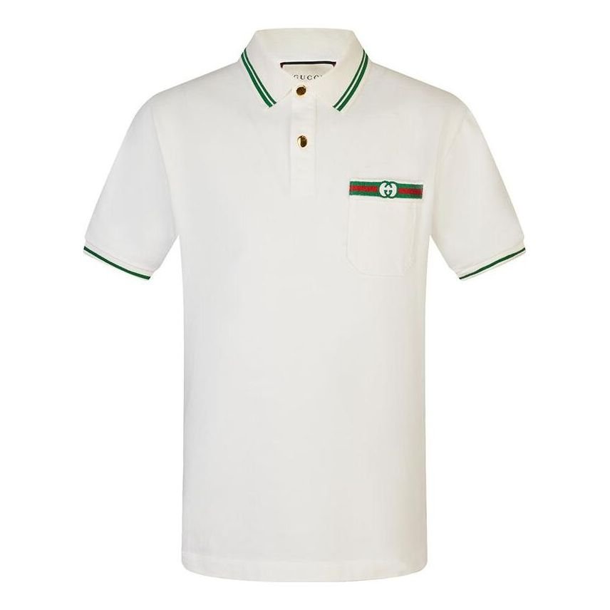 Gucci-Embellished Webbing And Interlocking GG Cotton Short-Sleeved Polo Shirt For Men White 628339-XJCQR-9061