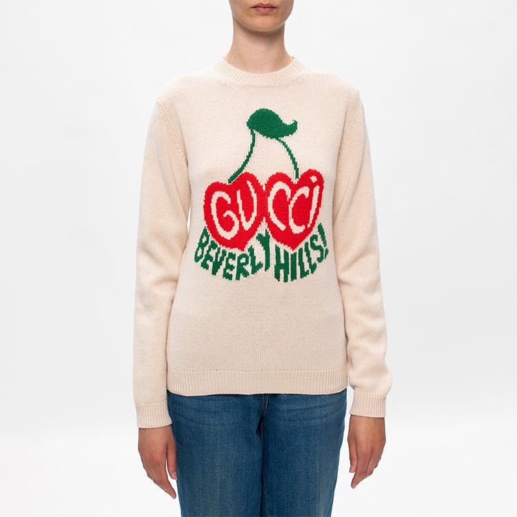 (WMNS) Gucci CHERRY Intarsia Wool Ivory 629127-XKBHI-9275 - Image 2
