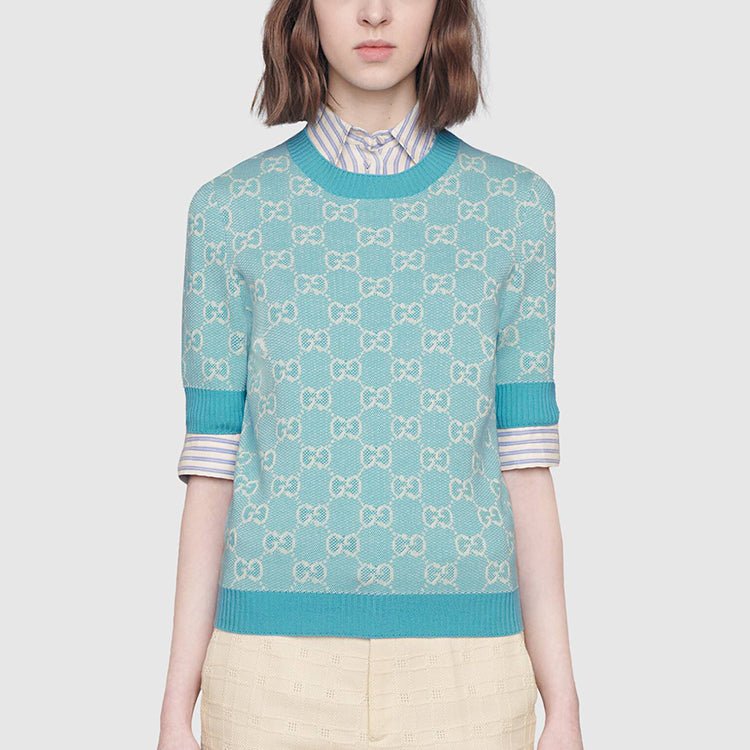 (WMNS) Gucci GG Cotton Wool Piquet Top 'Light Blue' 629456-XKBHQ-4692 - Image 3