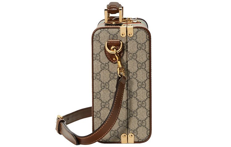 Gucci Fake Not Series Alphabet Stripe Printing Logo Leather Logo Canvas handbag Unisex / Brown 633587-2GCAG-8280 - Image 3