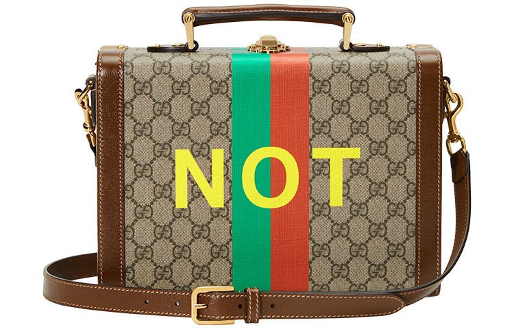 Gucci Fake Not Series Alphabet Stripe Printing Logo Leather Logo Canvas handbag Unisex / Brown 633587-2GCAG-8280 - Image 4