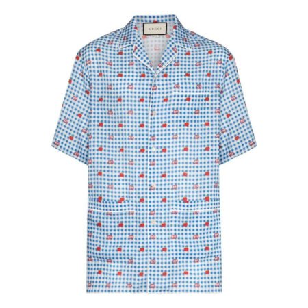 Gucci GG Apple Jacquard Check Bowling Shirt 'Blue' 636406-ZAFEM-4428