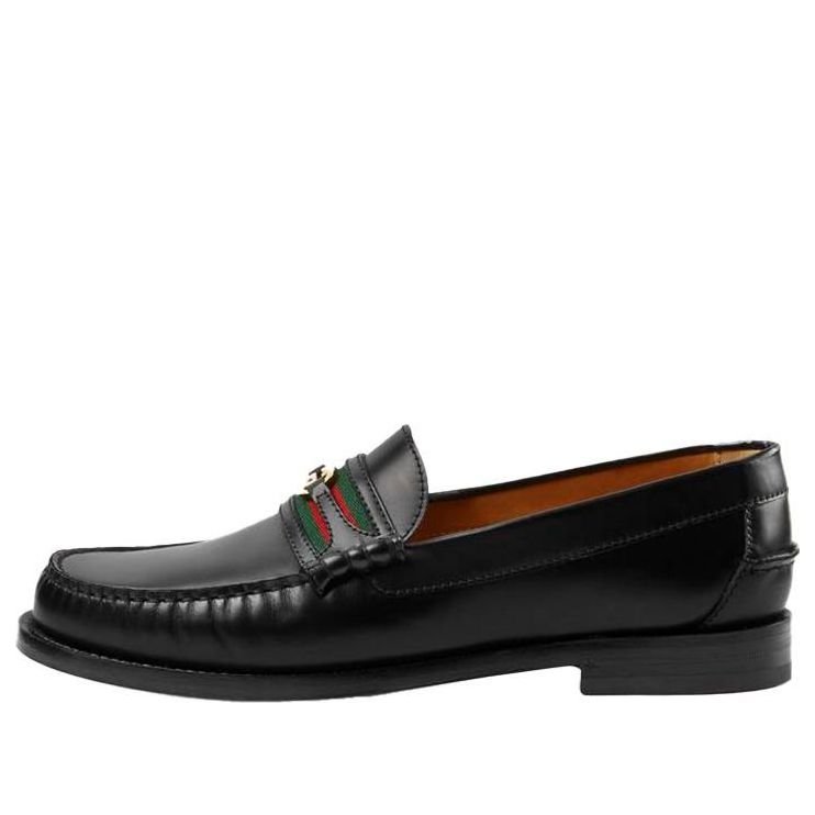 Gucci loafer with Interlocking G Green and Red Web 'Black Leather' 644724-17X10-1060