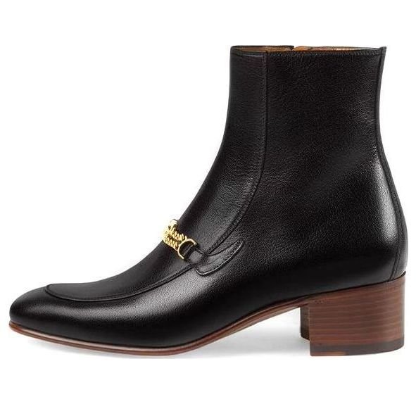 (WMNS) Gucci Leather Boots with Interlocking G chains 'Black' 648697-D3V00-1000