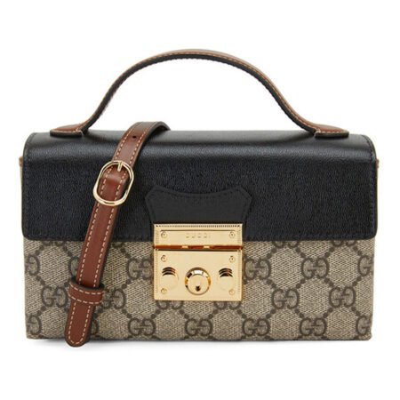 (WMNS) Gucci Padlock Metallic Logo Canvas Box Mini Ebony / Black Handbag 652683-96GAG-9785